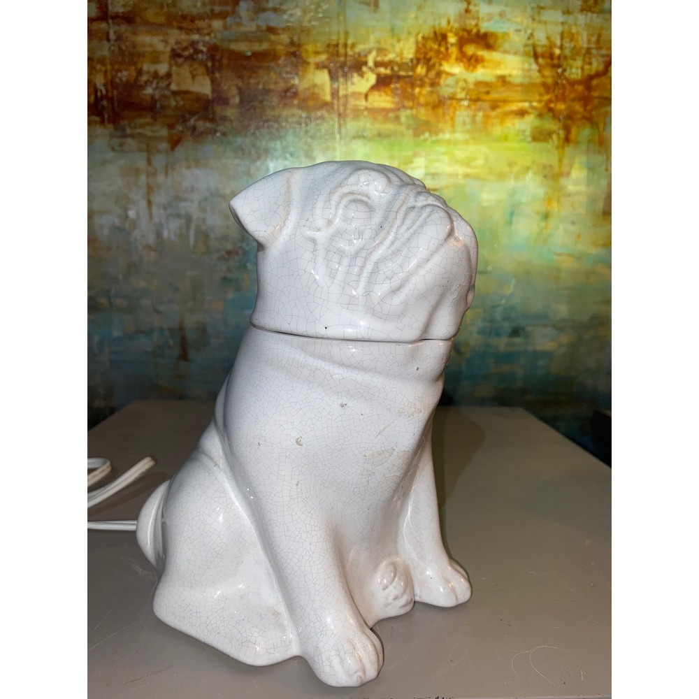 Scentsy Pug Dog Electric Wax Warmer White Ceramic Crackle Glaze Works *RARE*